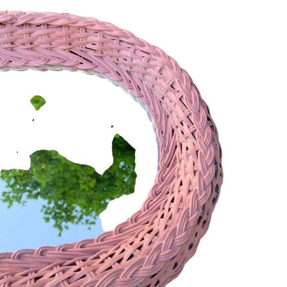 Vintage Cottagecore Wicker Rattan Oval Wall Hanging Mirror - Picture 2 of 12